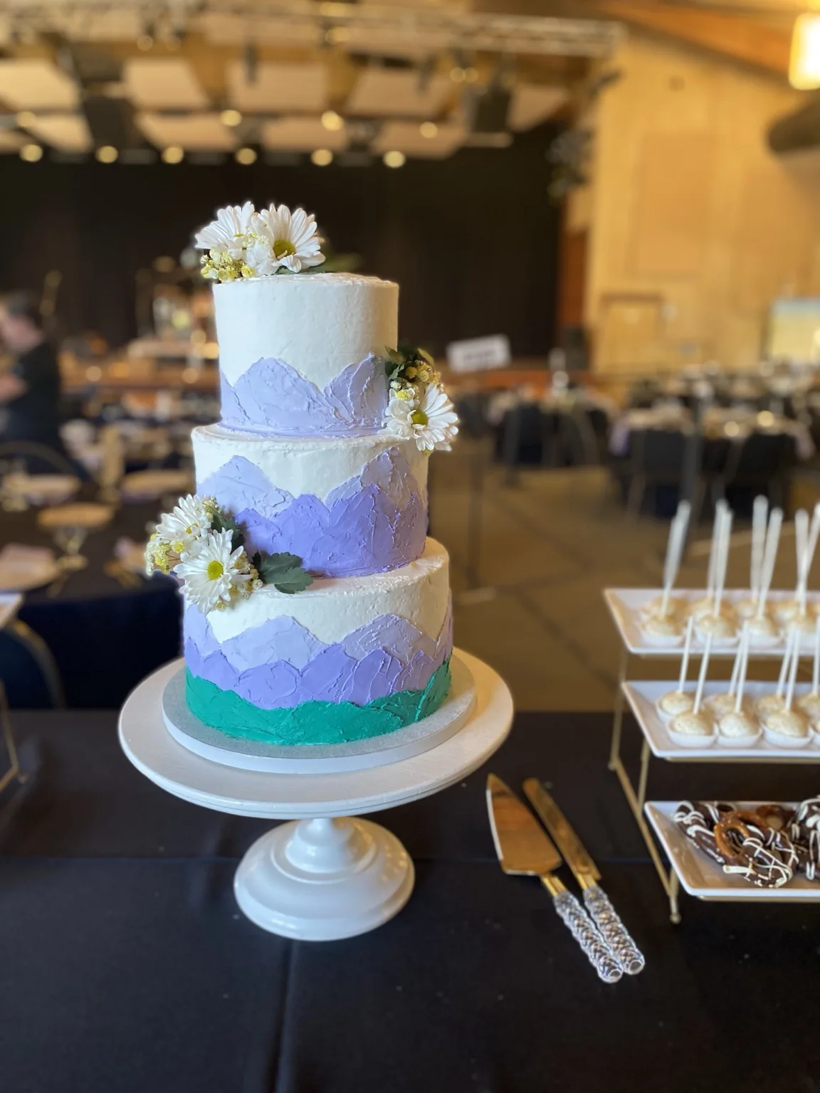 Lavender mountain wedding cake